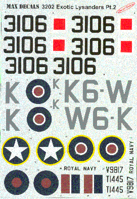 max3202 1/32 scale Lysander decal sheet
