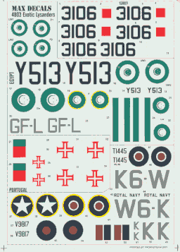 Max4803 1/48 scale Lysander decal sheet